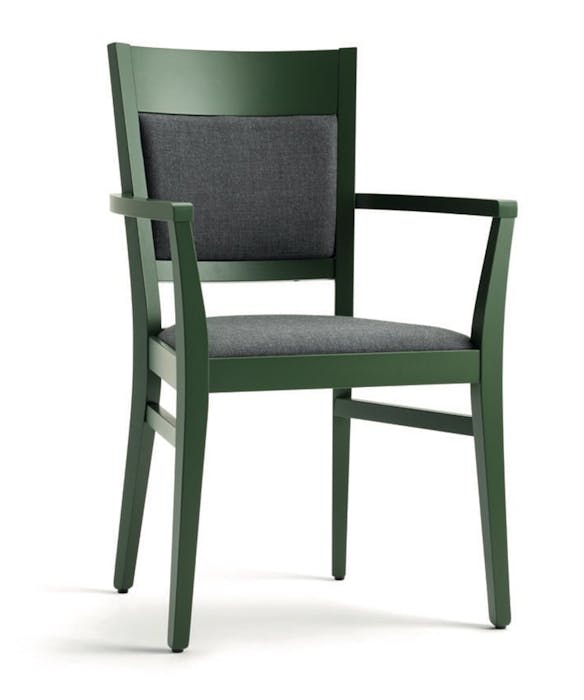 Fauteuil SAMUEL A - une chaise de restaurant robuste en bois de hêtre et en tissus et simili cuir de haute qualité