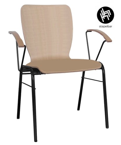 Chaise de conférence WING 2 A avec assise en bois en contreplaqué de hêtre à 8 couches - empilable, confortable et peu encombrante dans de nombreuses couleurs