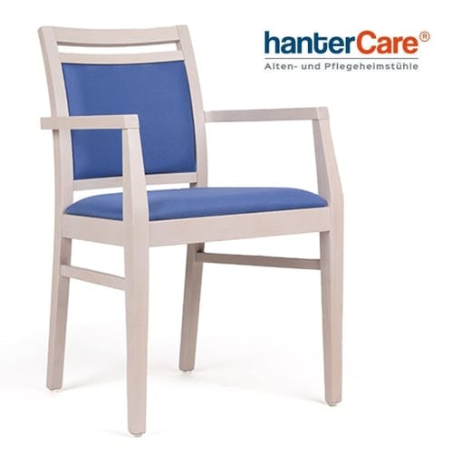 Fauteuil à accoudoirs pour seniors CRISTIANA EE CB en hêtre avec un revêtement en tissu facile d'entretien pour résidences pour seniors et hôtels