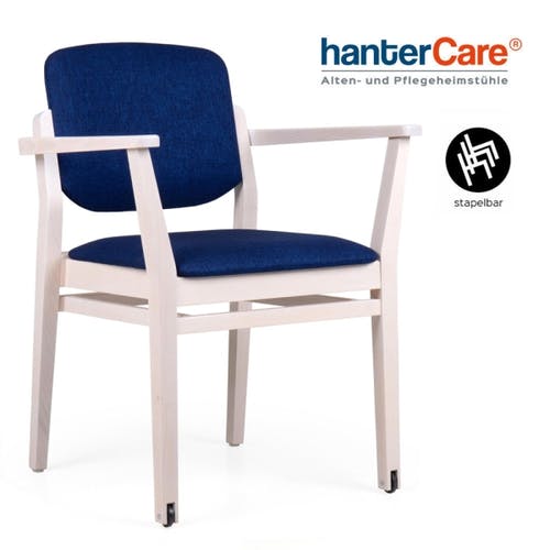 Chaise à accoudoirs empilable INES EMP RD001 CB en hêtre avec rembourrage résistant et roulettes sur deux pieds de chaise