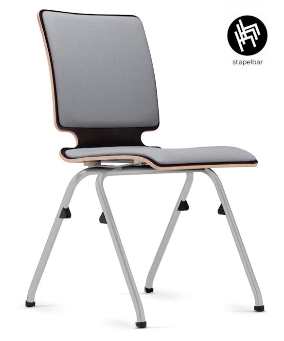 Chaise de conférence AXO avec rembourrage de siège et de dossier en contreplaqué de hêtre à 7 couches et tube rond en acier - empilable et confortable