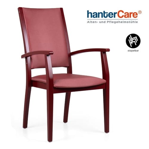 Fauteuil empilable pour seniors PORTO HIGH EMP CB en hêtre avec revêtement en tissu robuste pour soins et hôtellerie