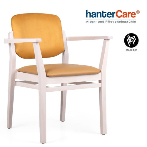 Chaise empilable avec accoudoirs INES EMP CB en hêtre avec rembourrage résistant pour établissements de soins et hôtels