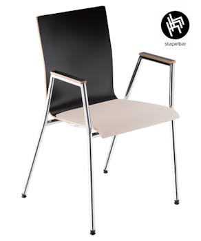 Chaise de conférence CADDY A avec coussin d'assise en contreplaqué de hêtre à 8 couches et tube rond en acier - empilable, confortable et gain de place!
