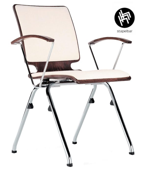 Chaise de conférence AXO A avec rembourrage de l'assise et du dossier en contreplaqué de hêtre à 7 couches et tube rond en acier - empilable et confortable