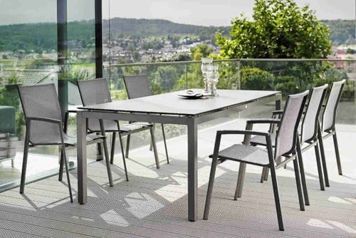 STERN® Chaise de Terrasse NEW TOP Chaise Empilable avec Accoudoirs - un classique avec cadre en aluminium et revêtement textile