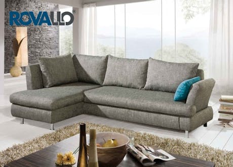 ROVALLO® Canapé-lit d'angle LUISA avec ottomane - Ressorts Bonell avec mousse polyuréthane et ouate sur ressorts ondulés