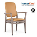 Chaise empilable pour seniors INES HIGH EMP RD001 CB en bois de hêtre avec dossier haut et roulettes sur deux pieds de chaise