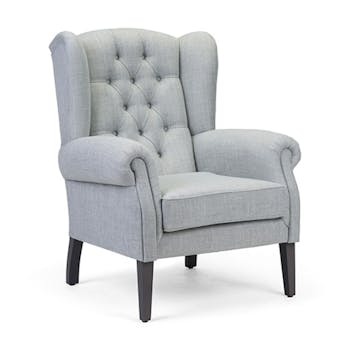 CASSALLO® Fauteuil design OTTO 01 avec capitonnage en boutons en bois de hêtre massif et tissus et simili cuir de haute qualité