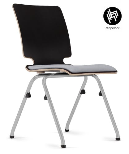 Chaise de conférence AXO avec coussin d'assise en contreplaqué de hêtre à 7 couches et tube rond en acier - empilable, confortable et gain de place!