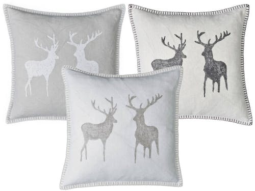 Housse de coussin Fine NATURLIEBE 60x60cm en 3 couleurs en lin avec impression de cerf, bordée d'une couture décorative artisanale.