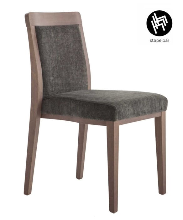 Chaise DUBAI S empilable - Série de chaises best-seller DUBAI, élégamment fabriquée en bois de hêtre massif et personnalisable.