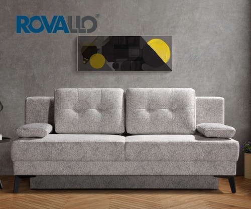 ROVALLO® Canapé-lit DANNY incluant coussins de dos et assise en ressorts Bonell avec mousse polyuréthane et ouate sur sommier à lattes