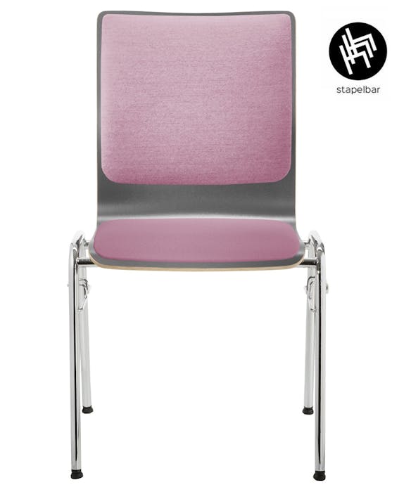 Chaise de conférence WING 5 avec rembourrage de l'assise et du dossier en contreplaqué de hêtre à 8 couches et tube rond en acier - empilable et gain de place