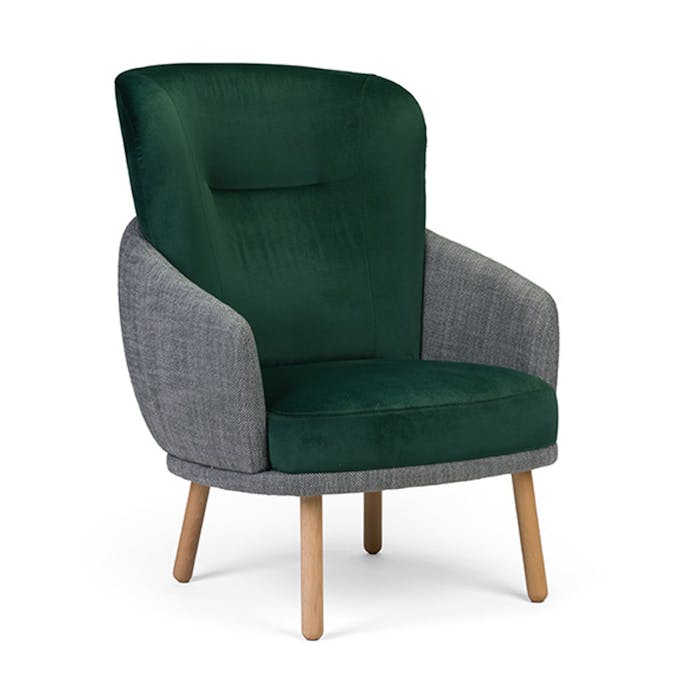 CASSALLO® Fauteuil design COUTURE HIGH en bois de hêtre massif et en tissus et simili cuir de haute qualité