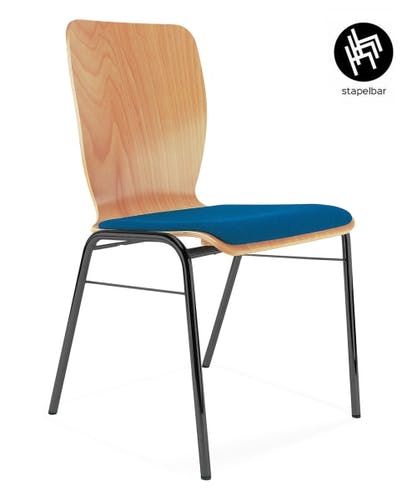 Chaise de conférence WING 2 avec coussin d'assise en contreplaqué de hêtre à 8 couches avec cadre en tube d'acier, ergonomiquement conçu et durable