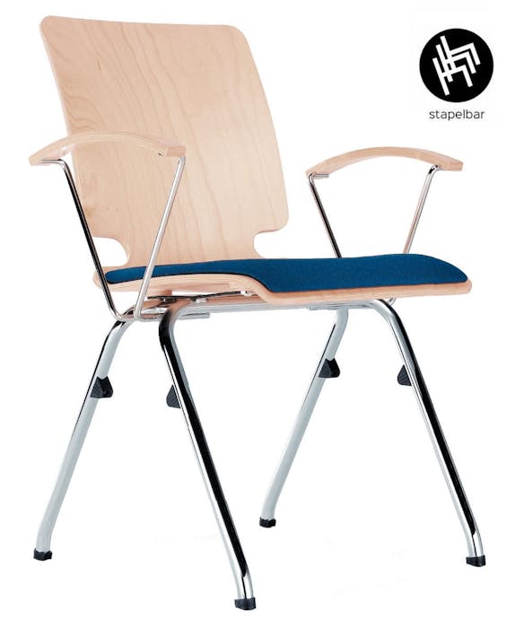 Chaise de conférence AXO A avec coussin d'assise en contreplaqué de hêtre à 7 couches et tube rond en acier - empilable, confortable et gain de place!
