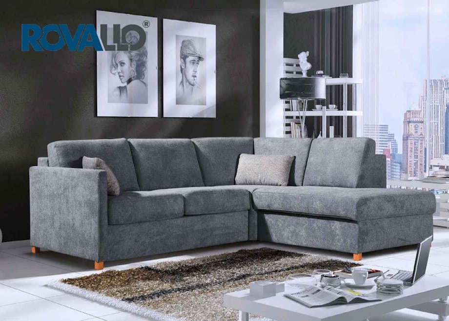 ROVALLO® Canapé-lit d'angle NOBILIS avec coin d'angle et élément d'extension et tissus colorés et résistants