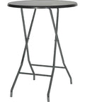 Table debout RAMON avec un diamètre de 85cm et une hauteur de 110cm, plateau en Sevelit résistant aux intempéries, cadre en tube d'acier pliable.