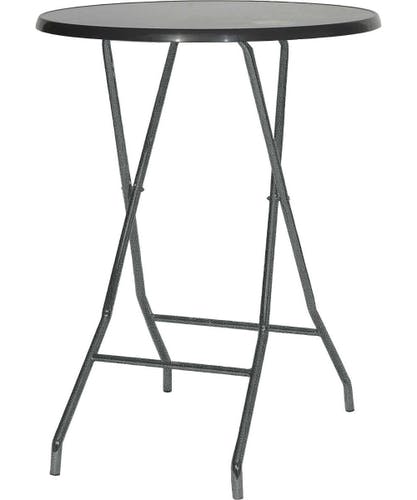 Table debout RAMON avec un diamètre de 85cm et une hauteur de 110cm, plateau en Sevelit résistant aux intempéries, cadre en tube d'acier pliable.