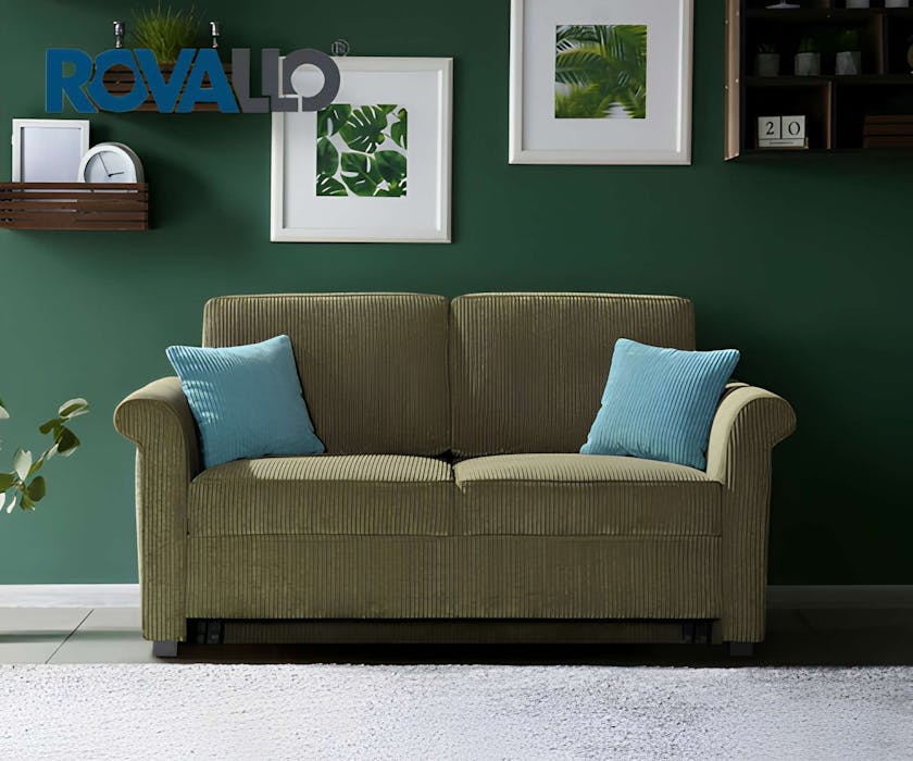 ROVALLO® ALEX Canapé-lit extensible confortable avec lit double en Bonell, assise en mousse polyuréthane et ouate sur sommier à lattes