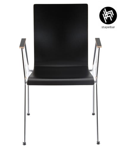 Chaise de conférence CADDY A avec assise en bois en contreplaqué de hêtre à 8 couches et tube rond en acier - empilable, confortable et gain de place!