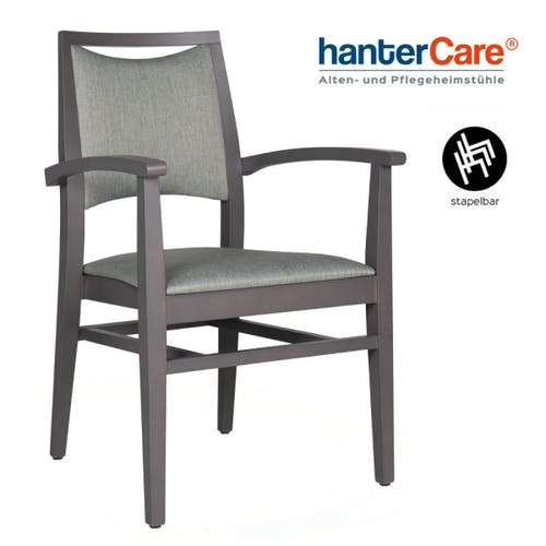 Fauteuil empilable pour seniors DENISE EMP TP CB avec des tissus d'ameublement faciles à entretenir pour maisons de retraite et établissements de soins