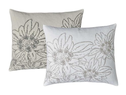 Housse de coussin Fine Kissenhülle BERGSOMMER 50x60cm en 2 couleurs en lin avec impression d'Edelweiß au look vintage, dos uni.